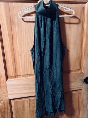 Sleeveless High-Neck Women's Dress in Dark Green